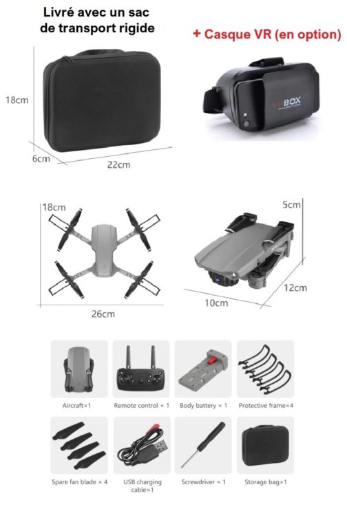 Drone E99 PRO 2, Wifi FPV, caméra 4k + boîte transport (options : double caméra, 2 batteries, casque VR) – Image 3