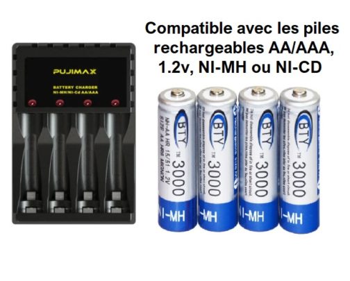 Chargeur USB pour pile rechargeable AA/AAA, noir – Image 2