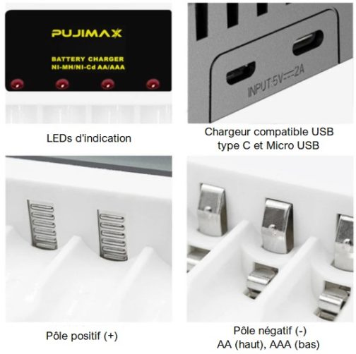 Chargeur USB pour pile rechargeable AA/AAA, noir – Image 5
